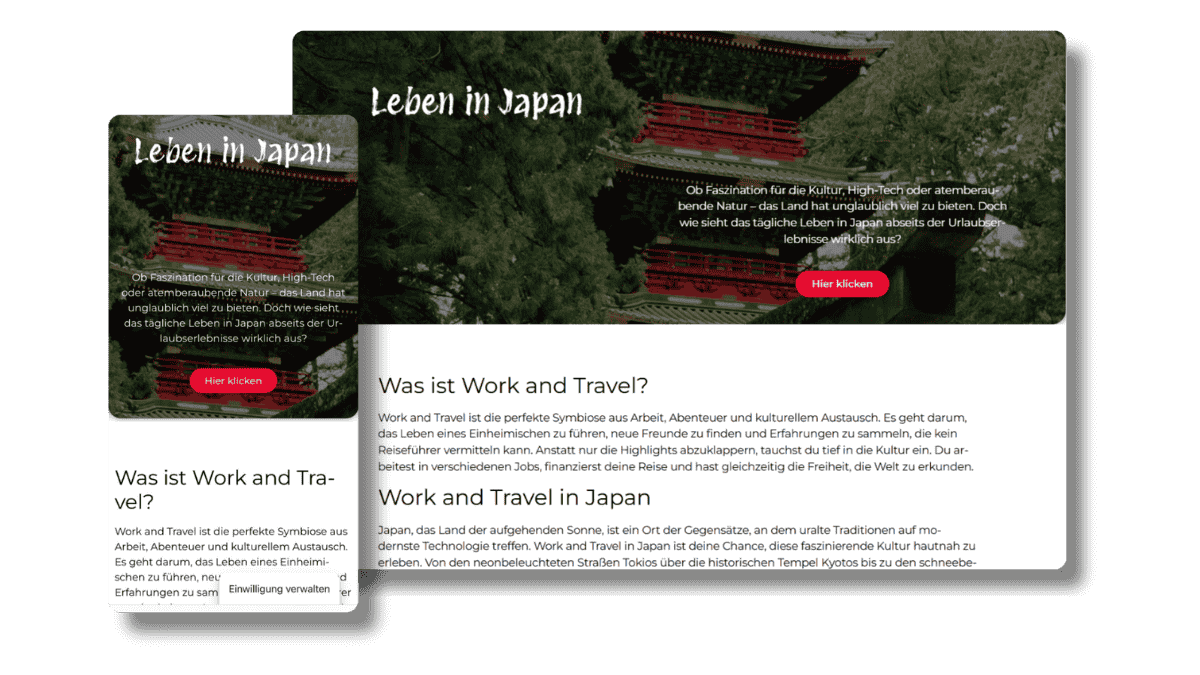 Mein Portfolio Japan Work and Travel Webseite